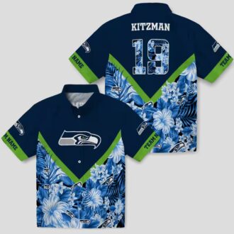 Fooball Fans Seattle Seahawks Blue Hawaiian Shirt - Floral Chevron Design