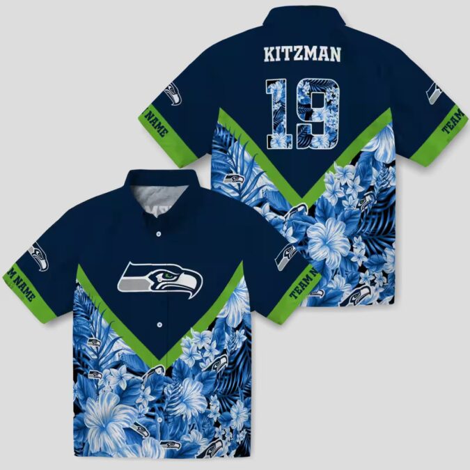 Fooball Fans Seattle Seahawks Blue Hawaiian Shirt - Floral Chevron Design