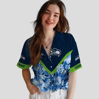 Fooball Fans Seattle Seahawks Blue Hawaiian Shirt - Floral Chevron Design