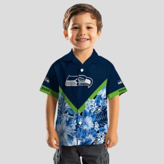 Fooball Fans Seattle Seahawks Blue Hawaiian Shirt - Floral Chevron Design