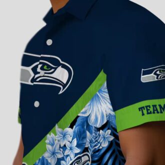 Fooball Fans Seattle Seahawks Blue Hawaiian Shirt - Floral Chevron Design
