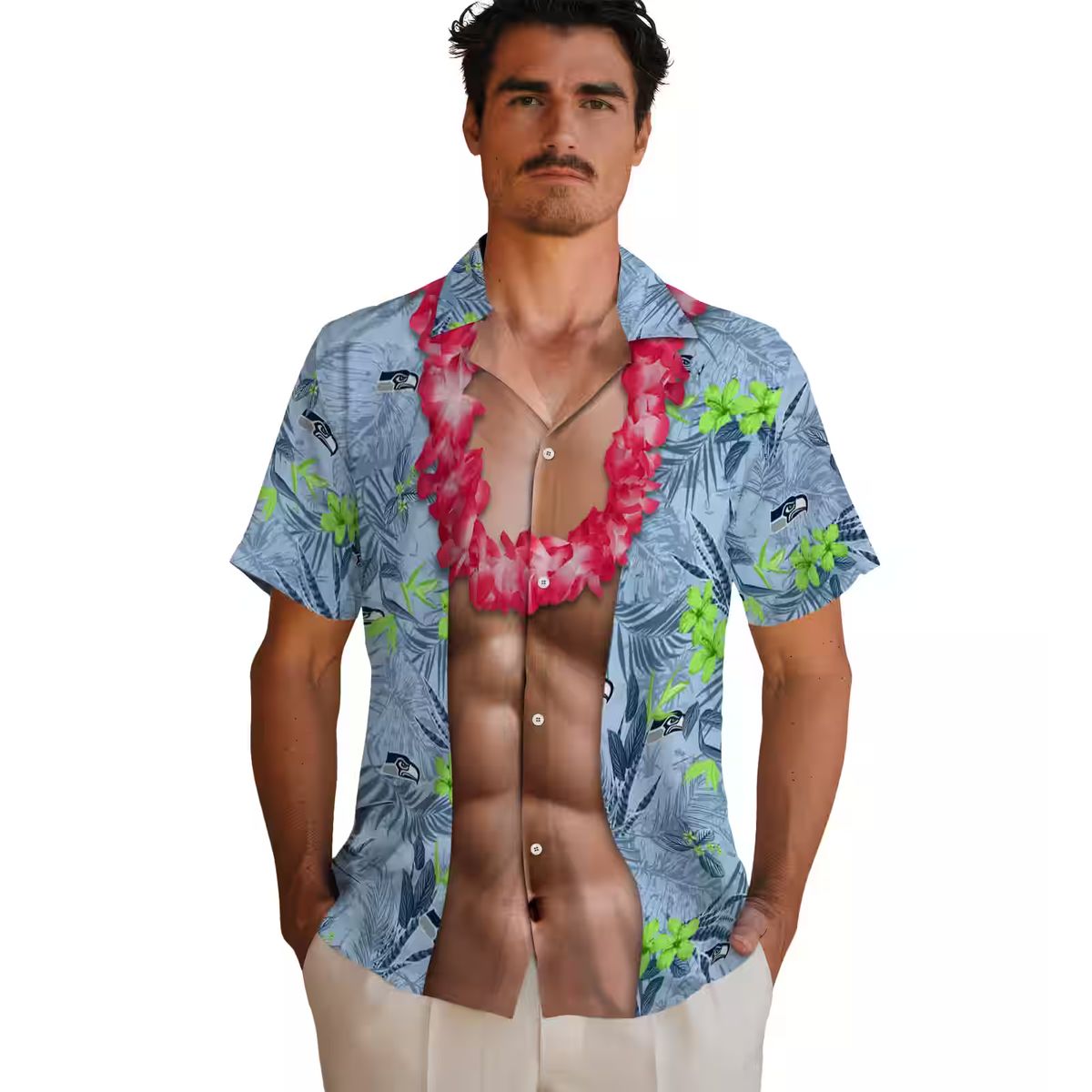 Limited Edition Seahawks Chest Illusion Shirt, Blue Tropical Hawaiian Outfit