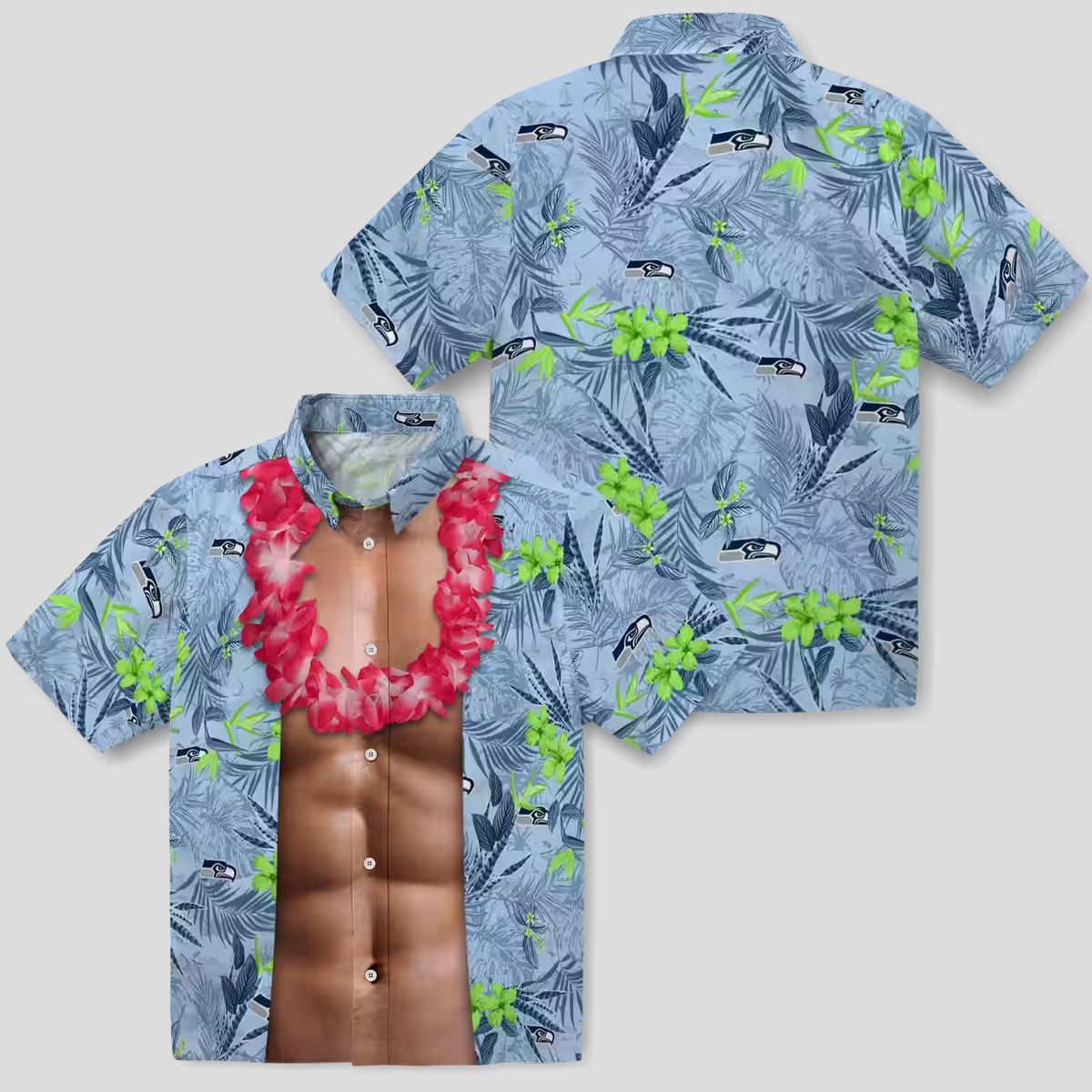 Limited Edition Seahawks Chest Illusion Shirt, Blue Tropical Hawaiian Outfit