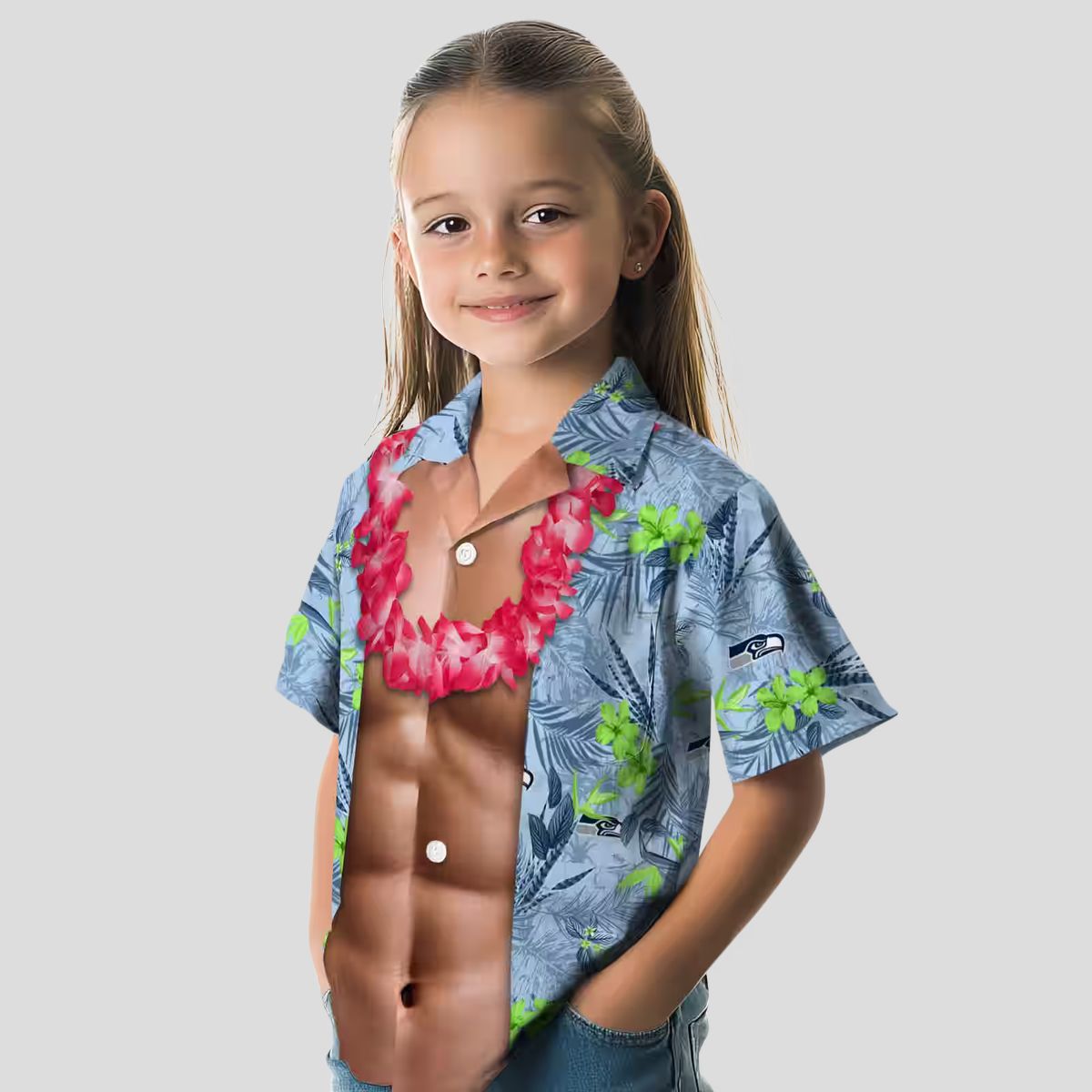 Limited Edition Seahawks Chest Illusion Shirt, Blue Tropical Hawaiian Outfit
