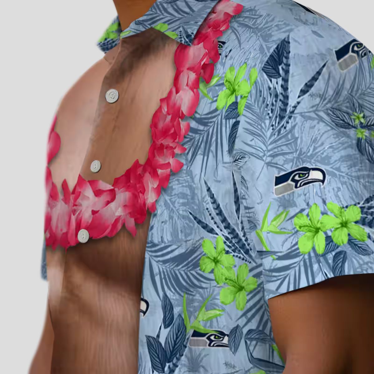Limited Edition Seahawks Chest Illusion Shirt, Blue Tropical Hawaiian Outfit
