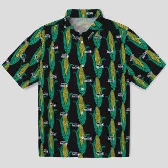 Limited Edition Seahawks Hawaiian Shirt, Black Green Corn Pattern Game Day Outfit