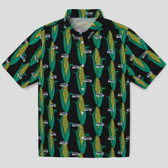 Limited Edition Seahawks Hawaiian Shirt, Black Green Corn Pattern Game Day Outfit