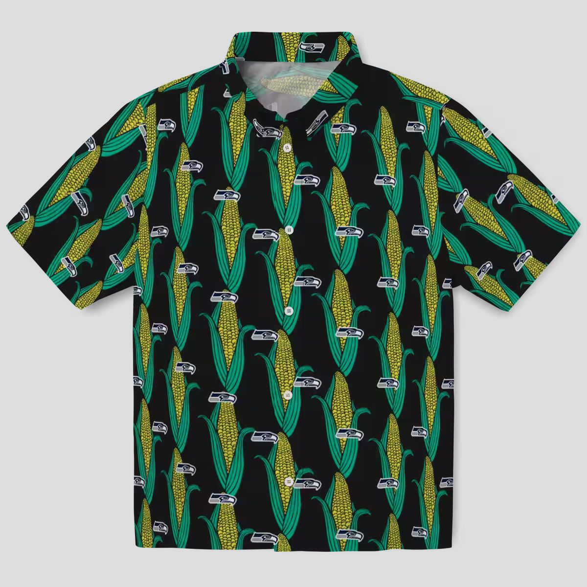 Limited Edition Seahawks Hawaiian Shirt, Black Green Corn Pattern Game Day Outfit