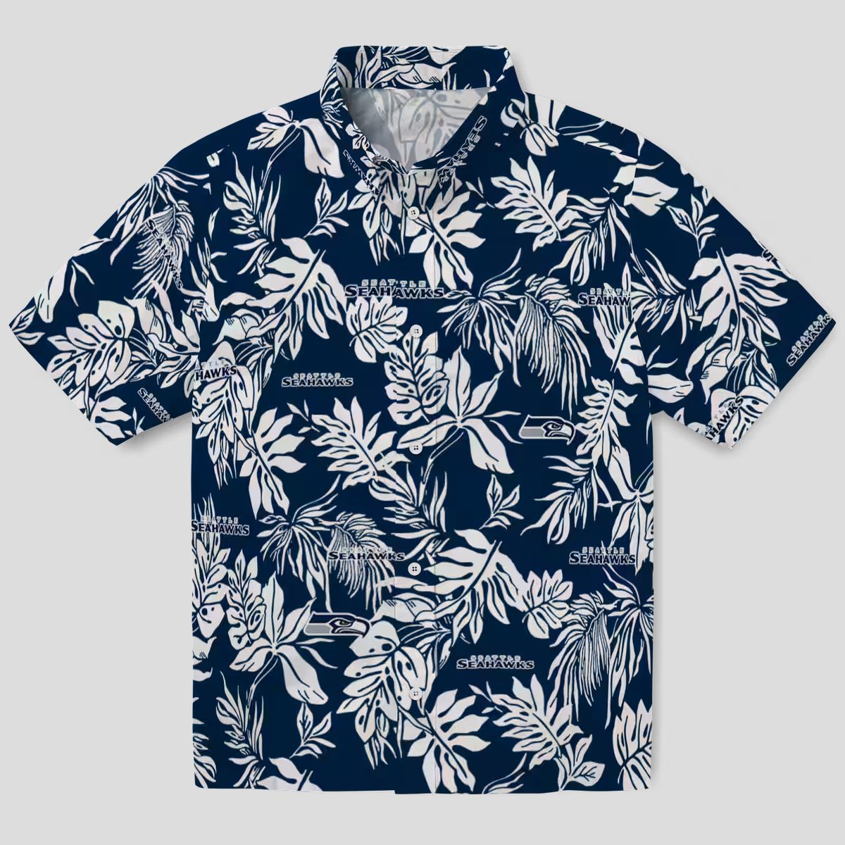 Limited Edition Seattle Seahawks Hawaiian Shirt - Blue White Tropical Leaf Design