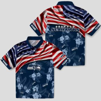 NFL Seattle Seahawks Game Day Hawaiian Shirt - Blue US Flag Theme Design