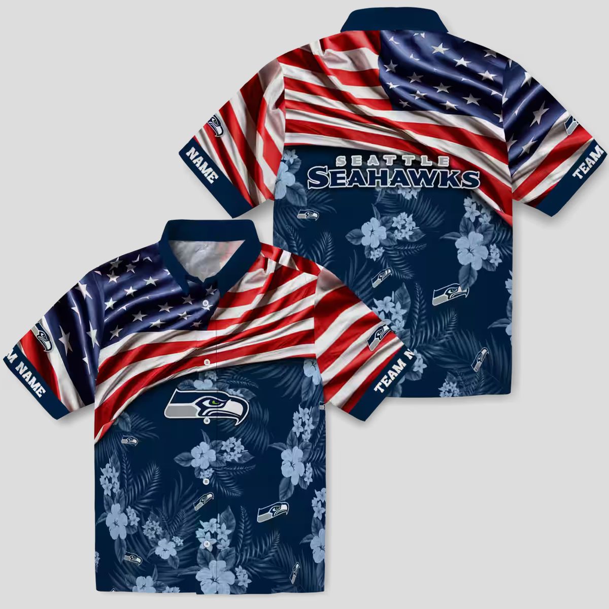 NFL Seattle Seahawks Game Day Hawaiian Shirt - Blue US Flag Theme Design