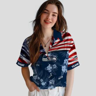 NFL Seattle Seahawks Game Day Hawaiian Shirt - Blue US Flag Theme Design