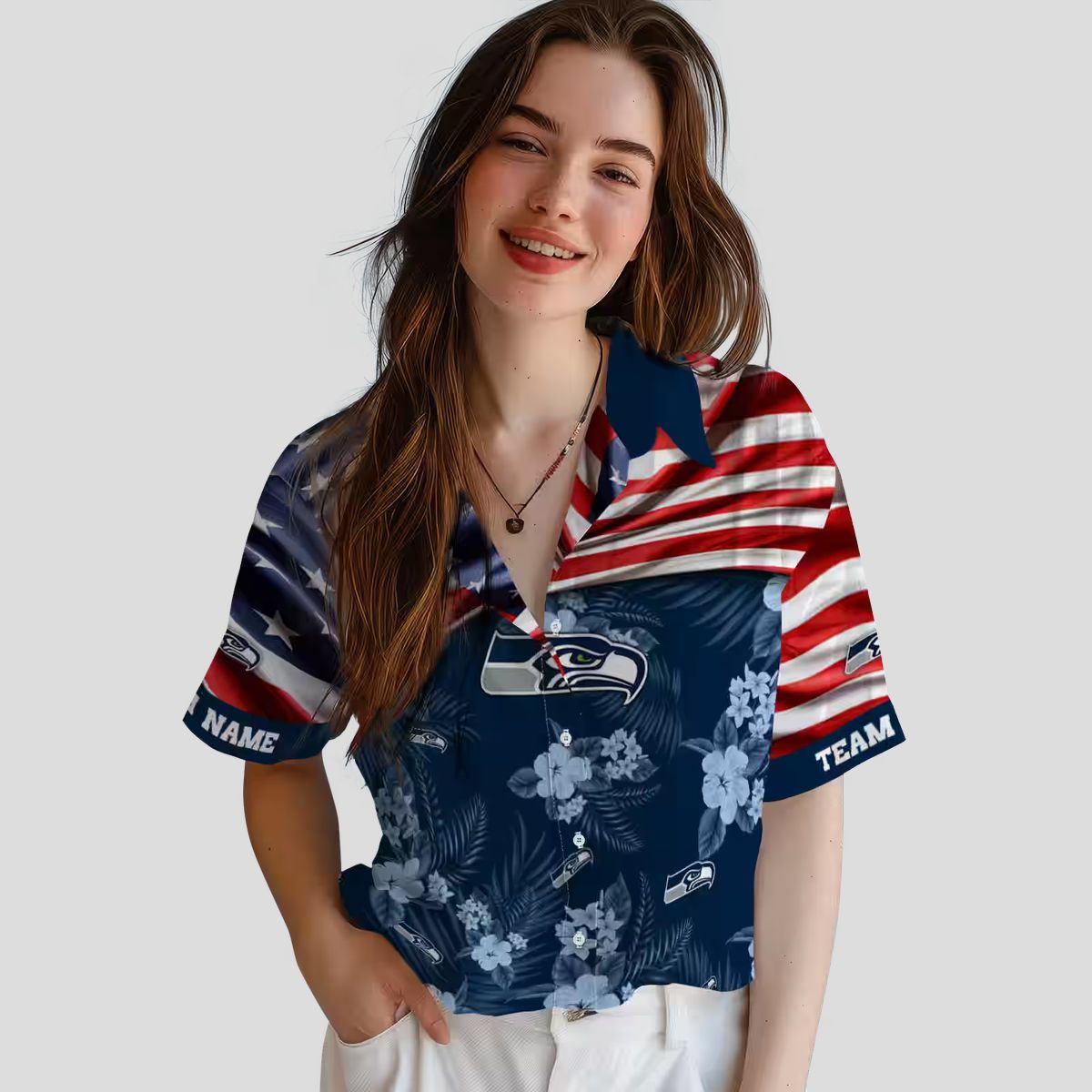 NFL Seattle Seahawks Game Day Hawaiian Shirt - Blue US Flag Theme Design
