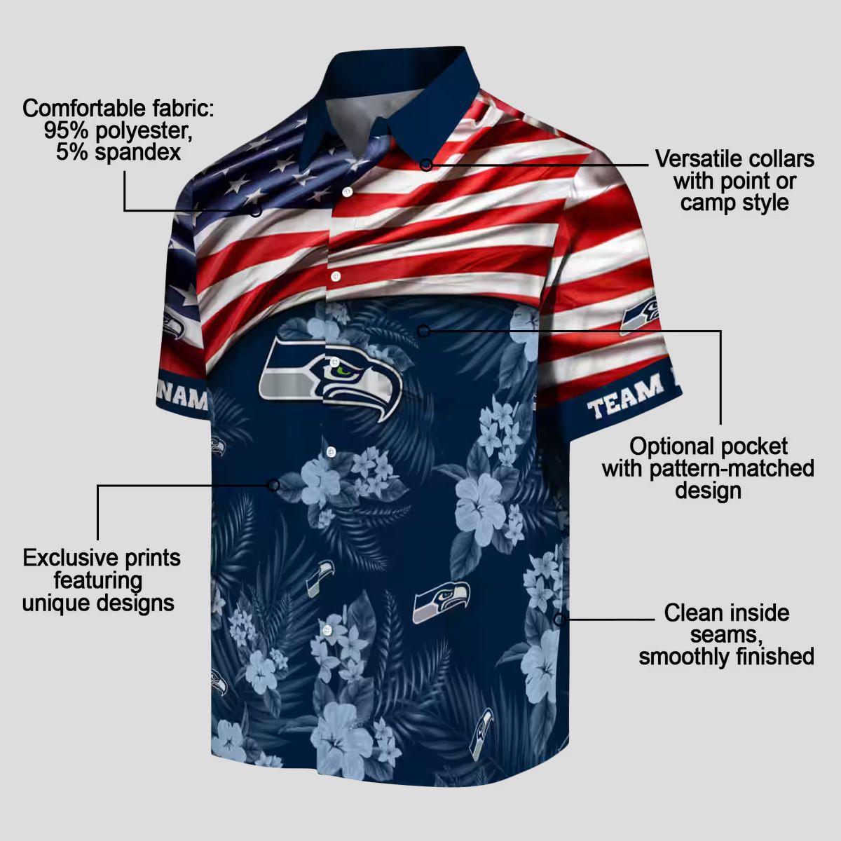 NFL Seattle Seahawks Game Day Hawaiian Shirt - Blue US Flag Theme Design