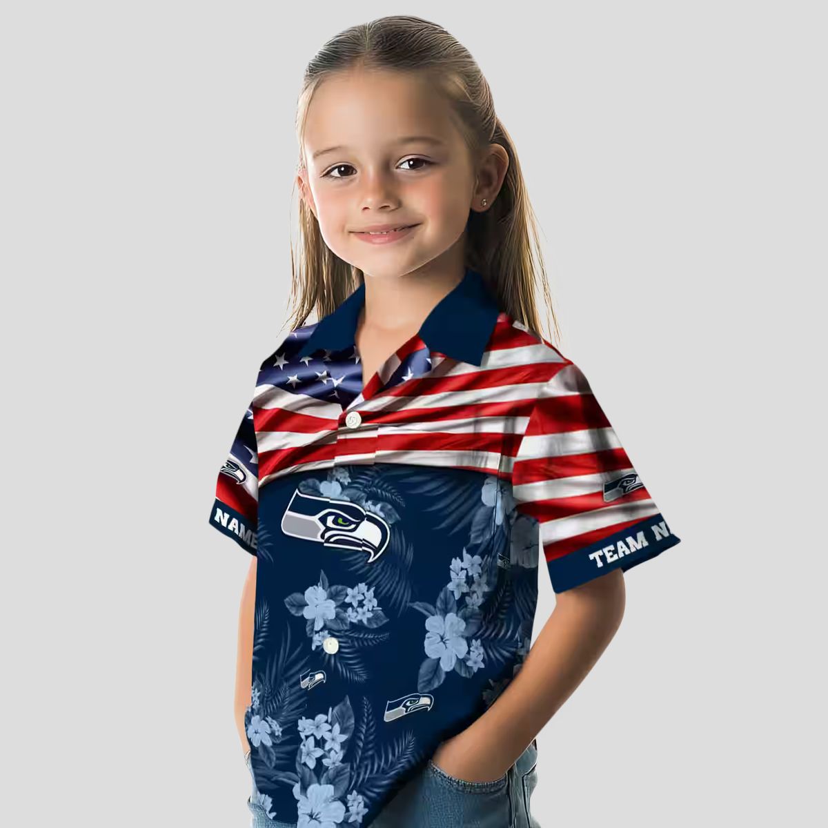NFL Seattle Seahawks Game Day Hawaiian Shirt - Blue US Flag Theme Design