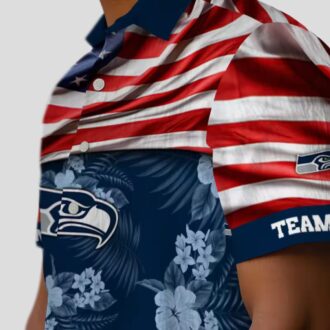 NFL Seattle Seahawks Game Day Hawaiian Shirt - Blue US Flag Theme Design