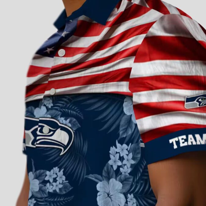 NFL Seattle Seahawks Game Day Hawaiian Shirt - Blue US Flag Theme Design