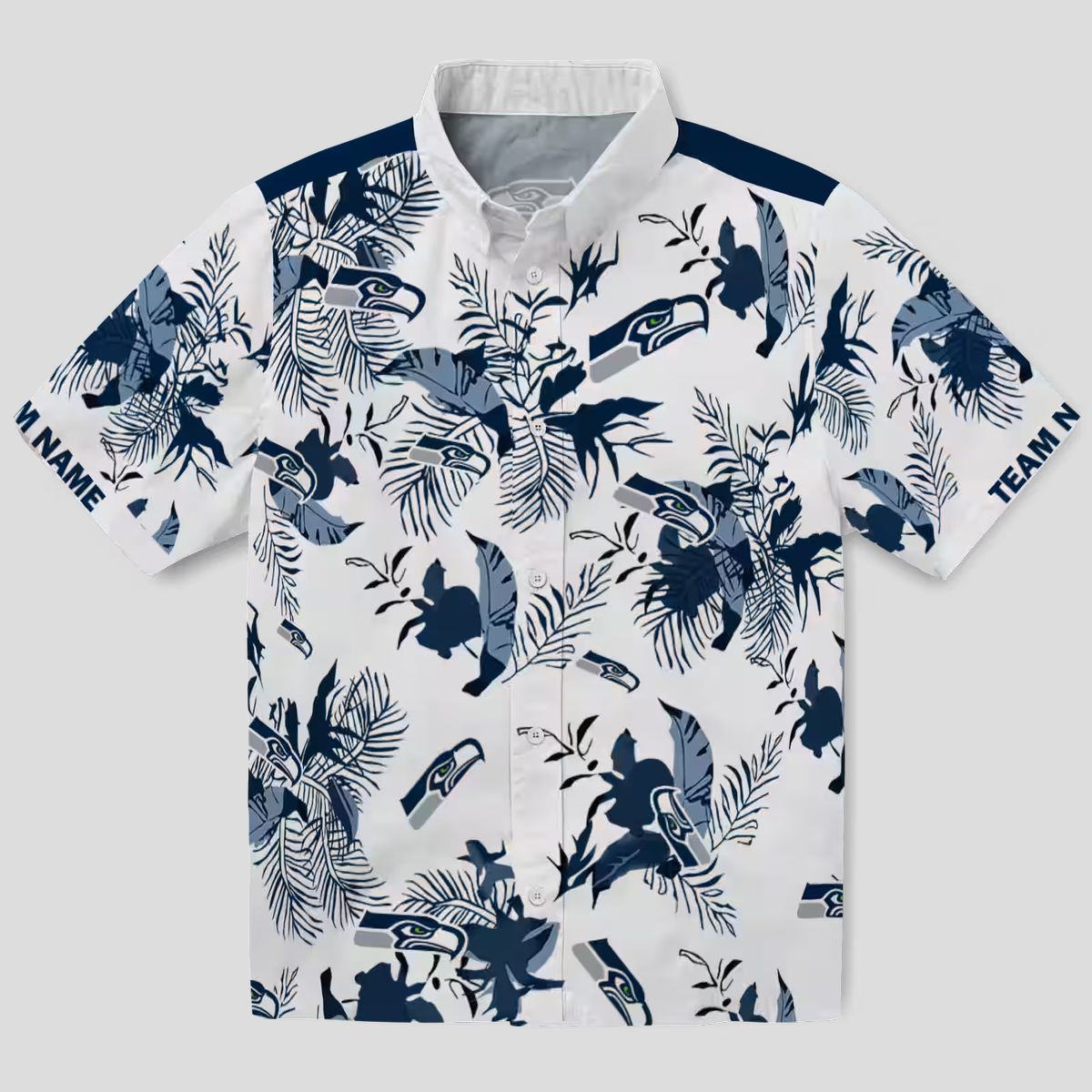Seattle Seahawks Aloha Button Up Shirt, Custom Hawaiian Blue & White NFL Fanwear