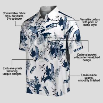 Seattle Seahawks Aloha Button Up Shirt, Custom Hawaiian Blue & White NFL Fanwear