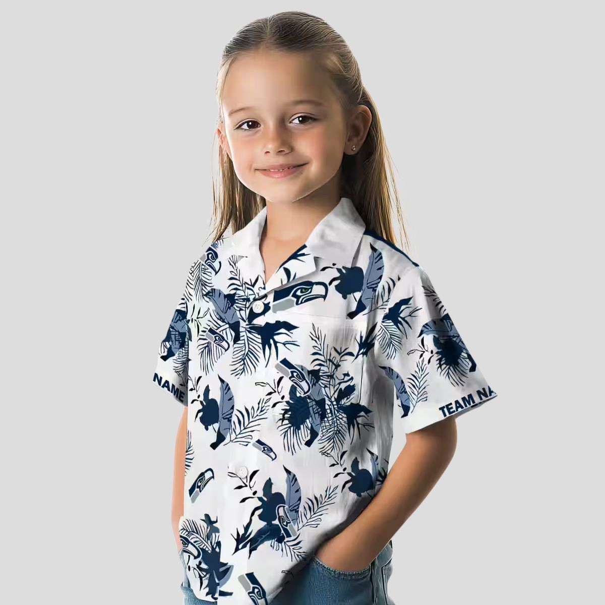 Seattle Seahawks Aloha Button Up Shirt, Custom Hawaiian Blue & White NFL Fanwear