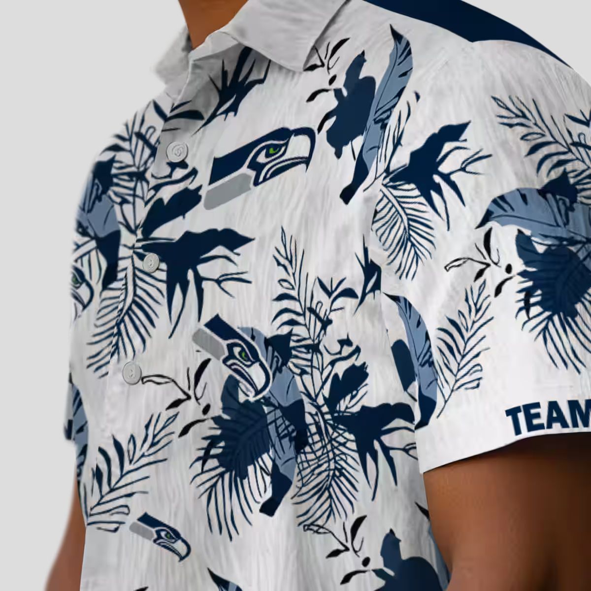 Seattle Seahawks Aloha Button Up Shirt, Custom Hawaiian Blue & White NFL Fanwear
