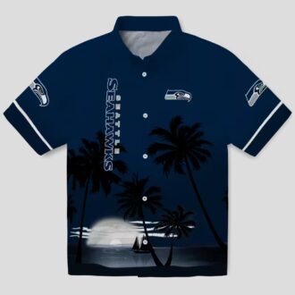 Seattle Seahawks Aloha Hawaiian Shirt, Tropical Palm Sunset & Hibiscus Game Day