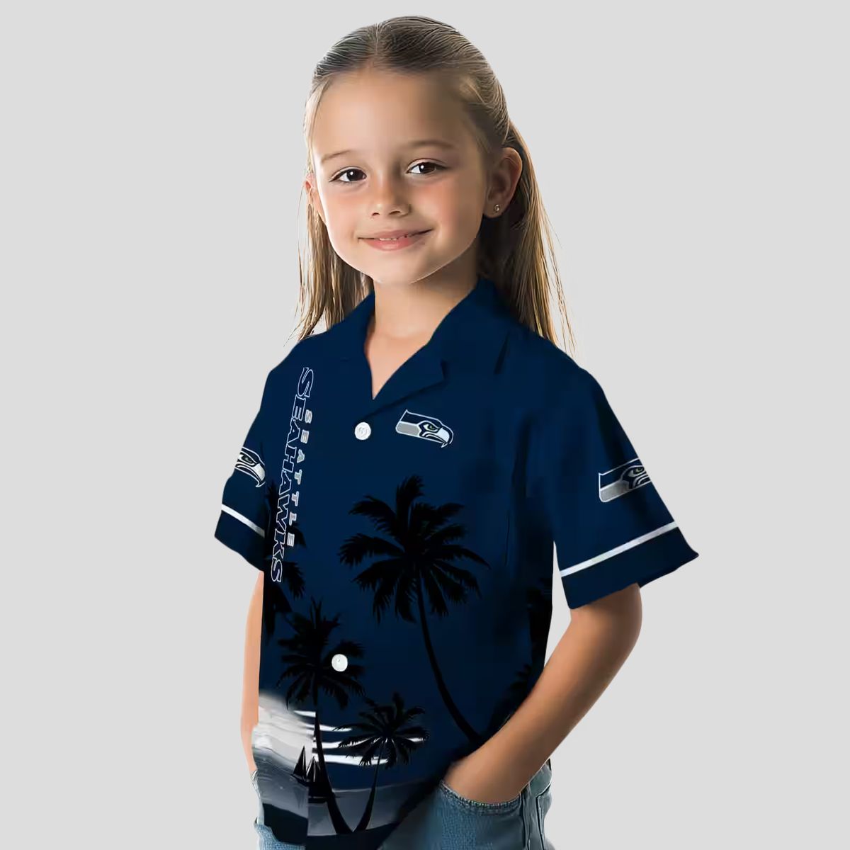 Seattle Seahawks Aloha Hawaiian Shirt, Tropical Palm Sunset & Hibiscus Game Day