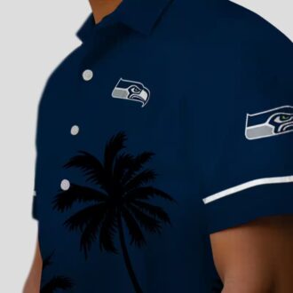 Seattle Seahawks Aloha Hawaiian Shirt, Tropical Palm Sunset & Hibiscus Game Day