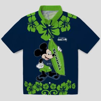 Seattle Seahawks Aloha Shirt, Surfing Mickey Blue Hawaiian NFL Apparel