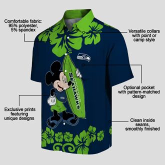 Seattle Seahawks Aloha Shirt, Surfing Mickey Blue Hawaiian NFL Apparel