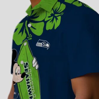 Seattle Seahawks Aloha Shirt, Surfing Mickey Blue Hawaiian NFL Apparel