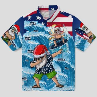 Seattle Seahawks Beach Aloha Hawaiian Shirt, Blue Surfing Santa Tropical Outfit