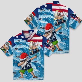 Seattle Seahawks Beach Aloha Hawaiian Shirt, Blue Surfing Santa Tropical Outfit