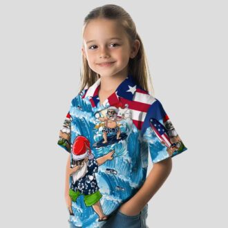 Seattle Seahawks Beach Aloha Hawaiian Shirt, Blue Surfing Santa Tropical Outfit