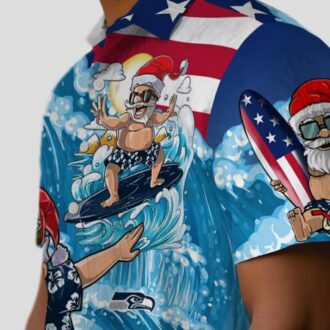 Seattle Seahawks Beach Aloha Hawaiian Shirt, Blue Surfing Santa Tropical Outfit