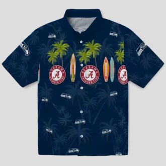 Seattle Seahawks Beach Hawaiian Shirt, Surfboard & Palm Tree Vacation Outfit