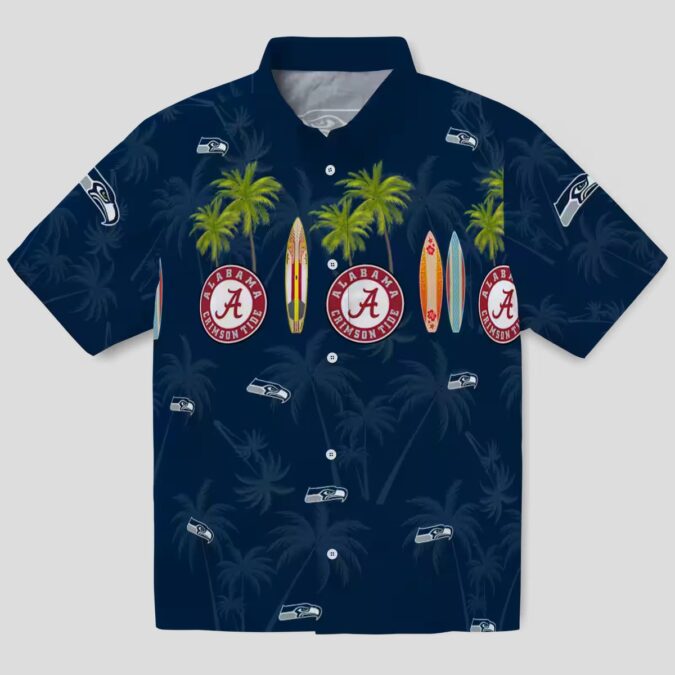 Seattle Seahawks Beach Hawaiian Shirt, Surfboard & Palm Tree Vacation Outfit