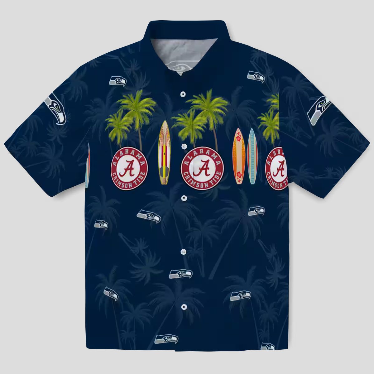 Seattle Seahawks Beach Hawaiian Shirt, Surfboard & Palm Tree Vacation Outfit