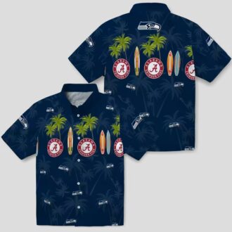 Seattle Seahawks Beach Hawaiian Shirt, Surfboard & Palm Tree Vacation Outfit
