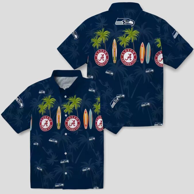 Seattle Seahawks Beach Hawaiian Shirt, Surfboard & Palm Tree Vacation Outfit