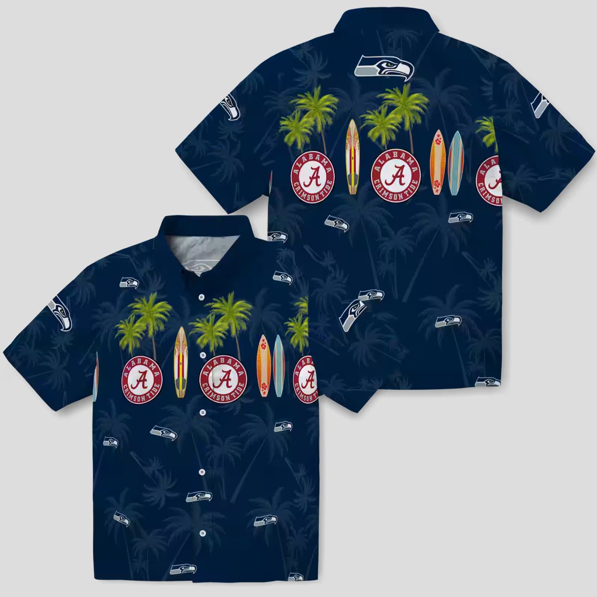 Seattle Seahawks Beach Hawaiian Shirt, Surfboard & Palm Tree Vacation Outfit