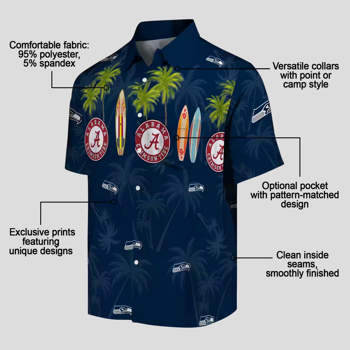Seattle Seahawks Beach Hawaiian Shirt, Surfboard & Palm Tree Vacation Outfit