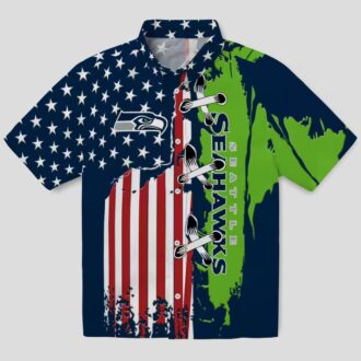 Seattle Seahawks Blue Hawaiian Shirt, Stitched Flag Floral NFL Fan Apparel