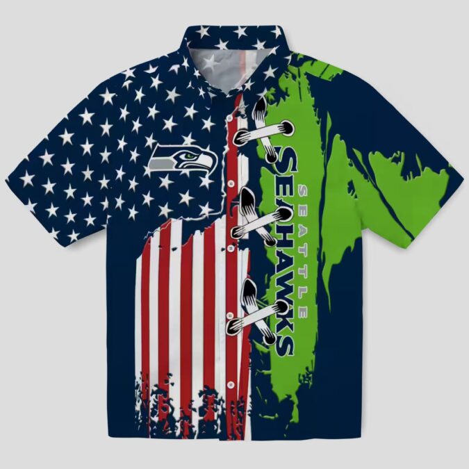 Seattle Seahawks Blue Hawaiian Shirt, Stitched Flag Floral NFL Fan Apparel