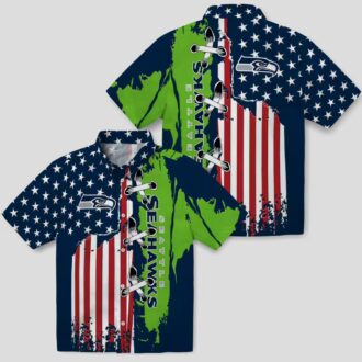 Seattle Seahawks Blue Hawaiian Shirt, Stitched Flag Floral NFL Fan Apparel
