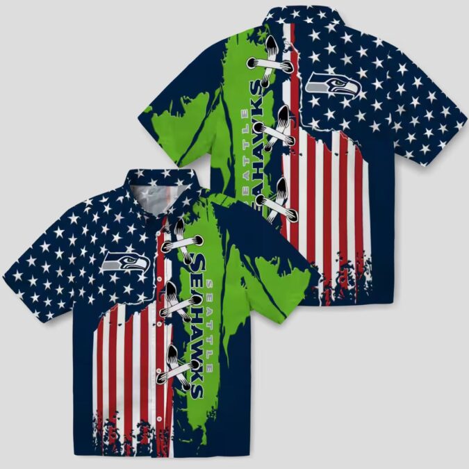 Seattle Seahawks Blue Hawaiian Shirt, Stitched Flag Floral NFL Fan Apparel