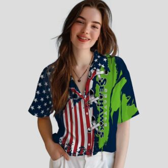 Seattle Seahawks Blue Hawaiian Shirt, Stitched Flag Floral NFL Fan Apparel