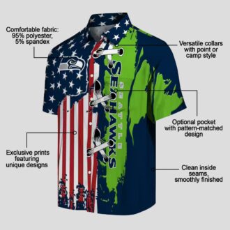 Seattle Seahawks Blue Hawaiian Shirt, Stitched Flag Floral NFL Fan Apparel