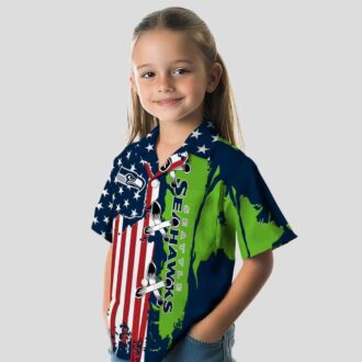 Seattle Seahawks Blue Hawaiian Shirt, Stitched Flag Floral NFL Fan Apparel