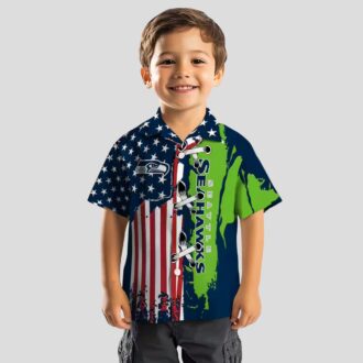 Seattle Seahawks Blue Hawaiian Shirt, Stitched Flag Floral NFL Fan Apparel